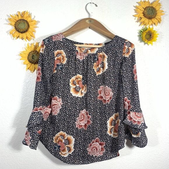 Loft Outlet Floral Ruffle 3/4 Sleeve Blouse Size XS Women’s - Picture 2 of 6